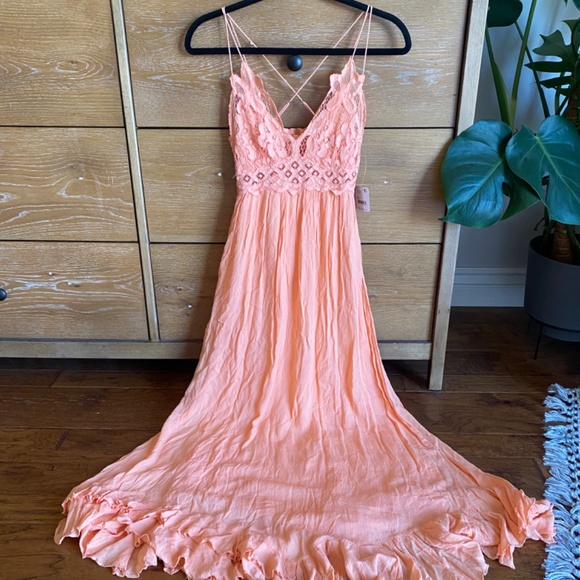 NWT Free People Adella Maxi Slip Dress Coral Orange Size XS - Picture 2 of 7